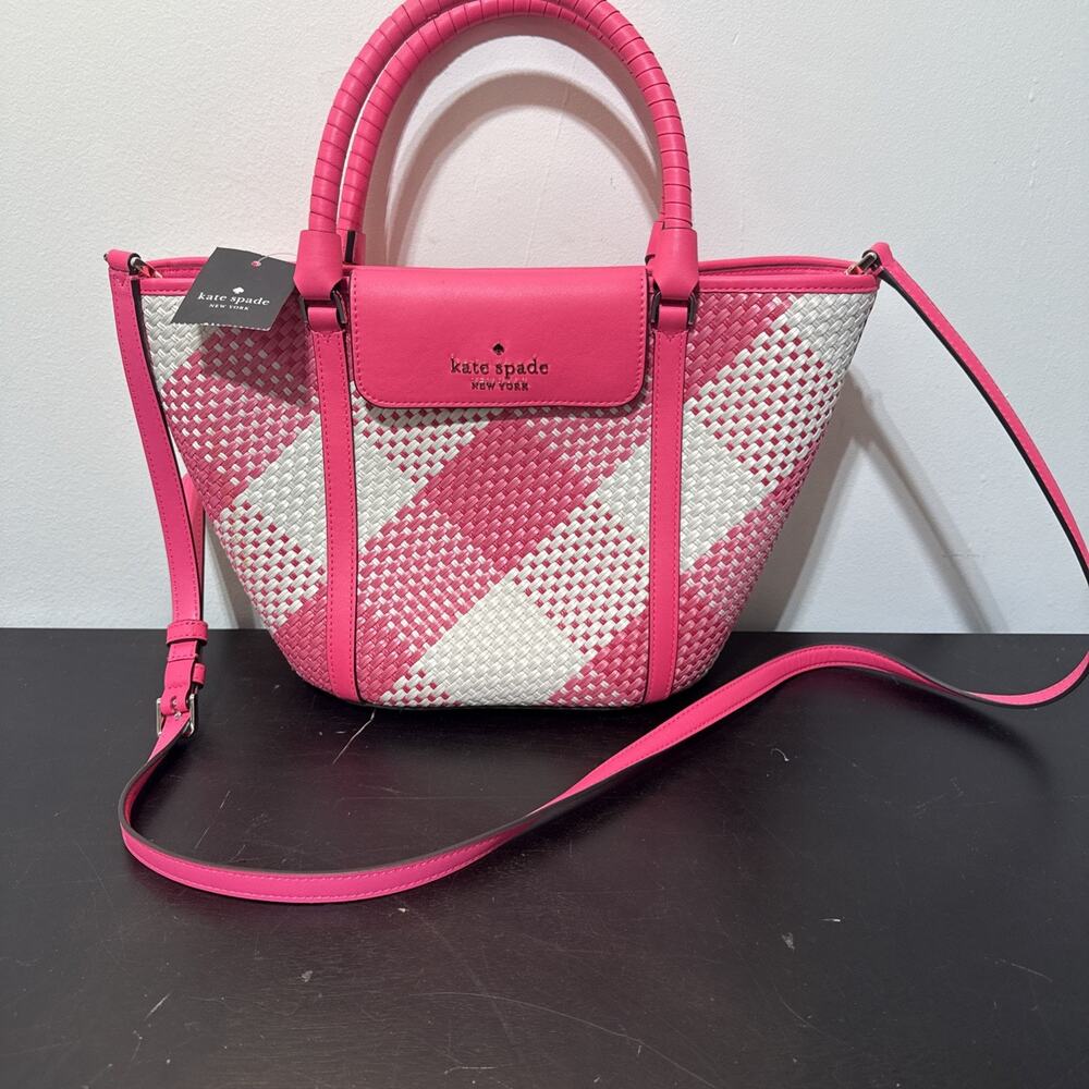 KATE SPADE NY Cruise Gingham Medium Tote WILD ROSE CROSSBODY BAG🌺NWT! - Picture 4 of 8